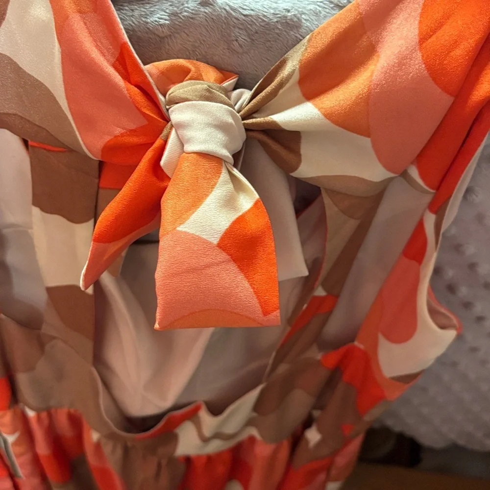 Judith March Floral Retro Mini Sundress Orange Pink Large EUC - Picture 12 of 13